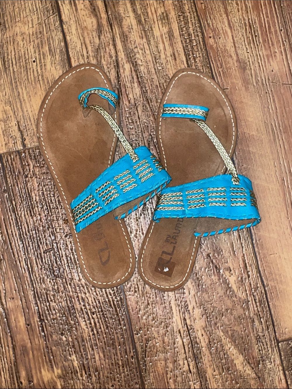 CL by Laundry Turquoise Braided Strap Toe-Loop Sandals